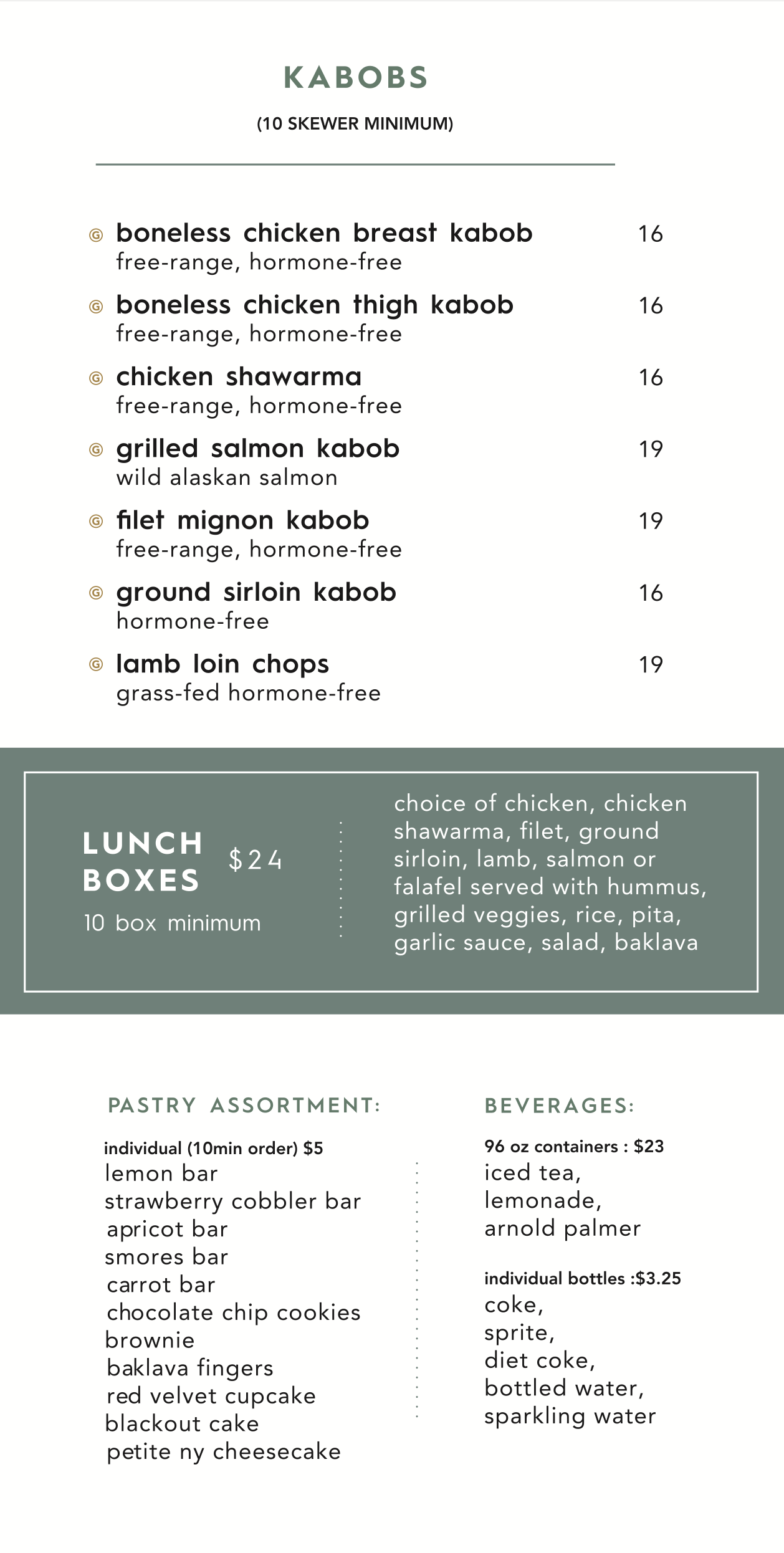 a tableful of catering items. contact the restaurant for catering